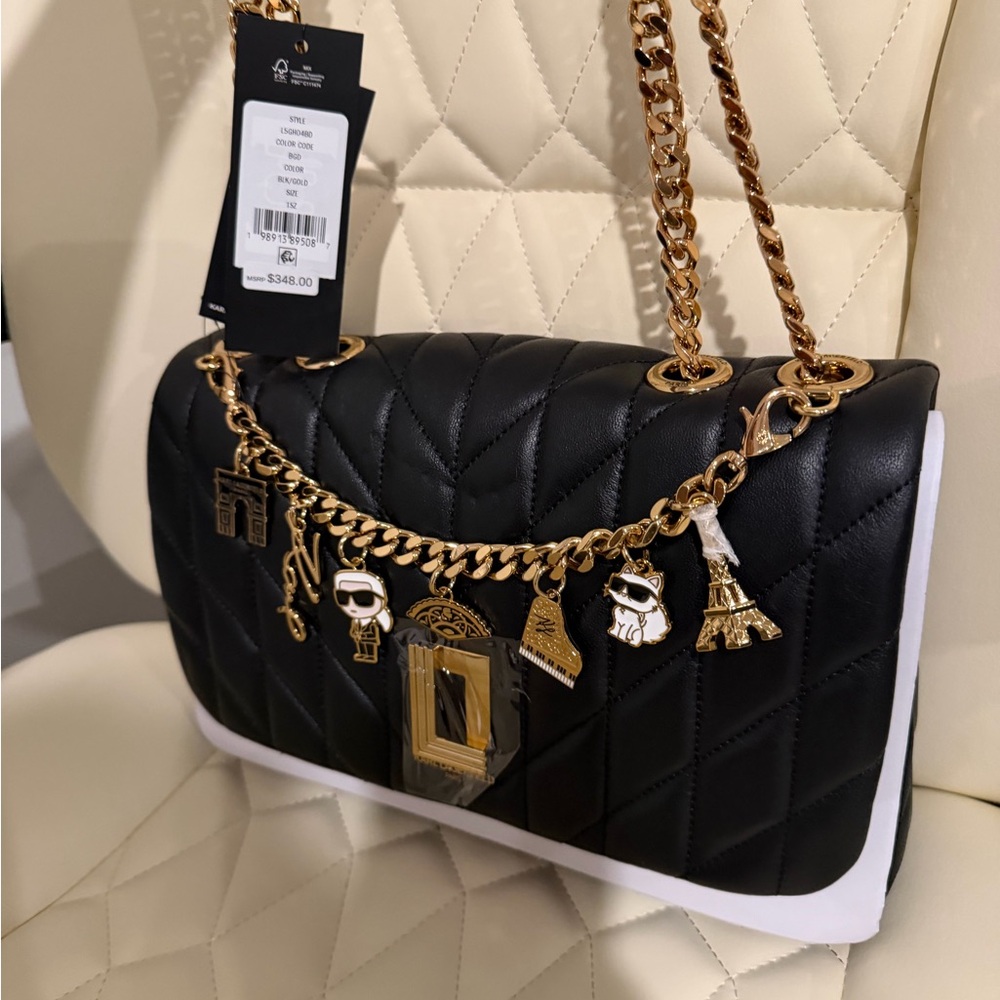 Karl Lagerfeld Black and White Quilted Charm Shoulder Bag